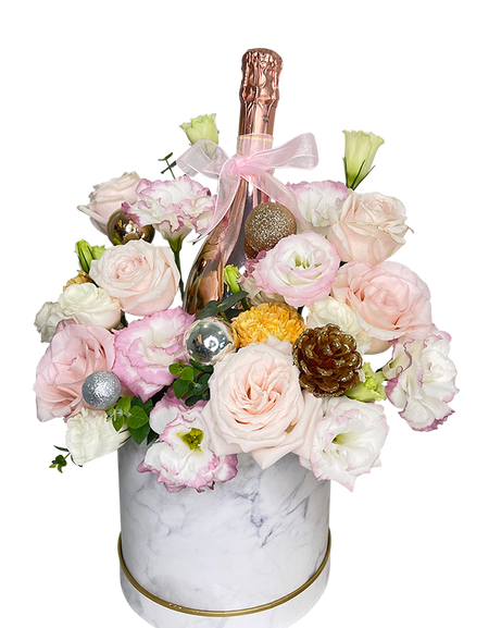 Festive Pastel Bloom Box with Bottega Rose Gold Pinot