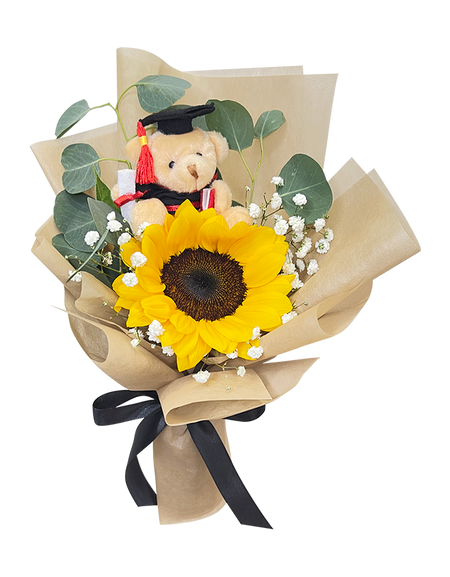 Graduation Single Sunflower Mini Bear Bouquet