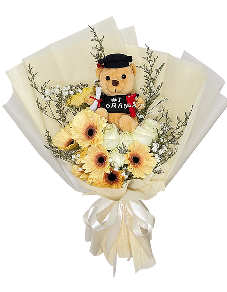 Pastel Peach White Rose Graduation Bouquet