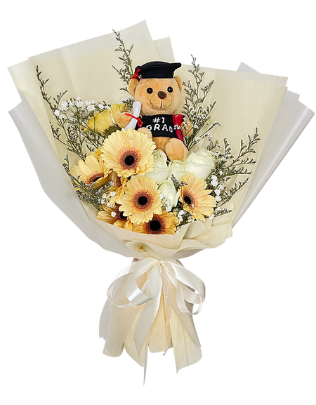 Pastel Peach White Rose Graduation Bouquet