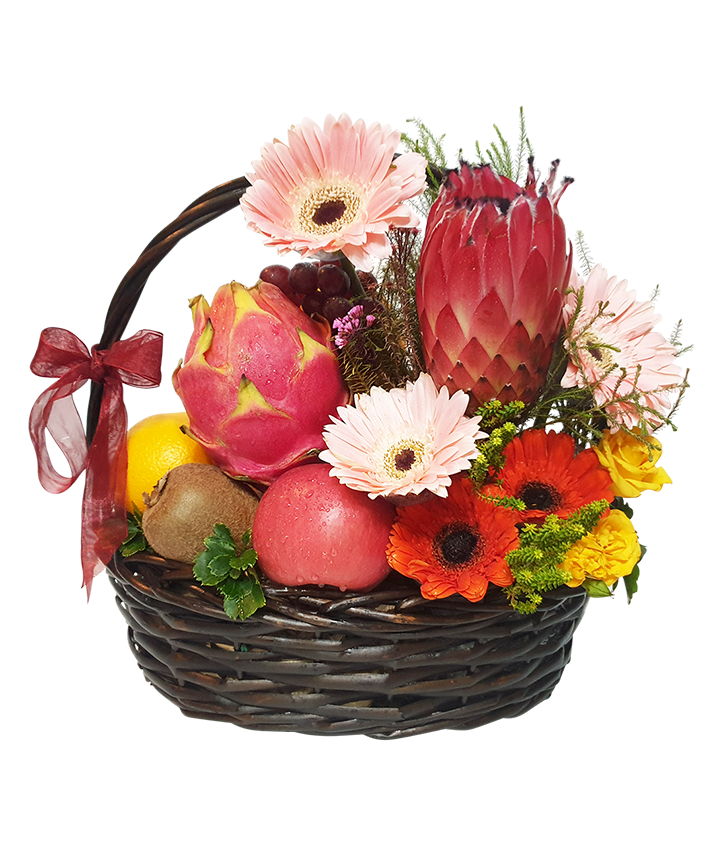 Pink Gerbera Fruit Basket with Handle