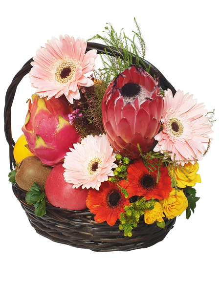 Pink Gerbera Fruit Basket with Handle