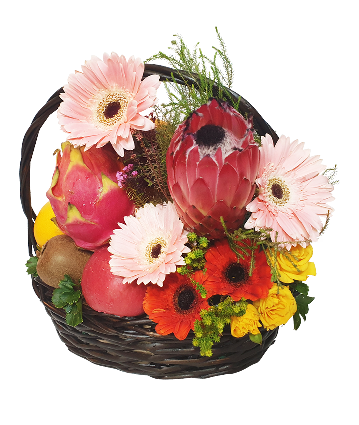 Pink Gerbera Fruit Basket with Handle