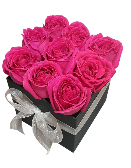 Bloom Box w Fresh Fuchsia Pink Roses I Square