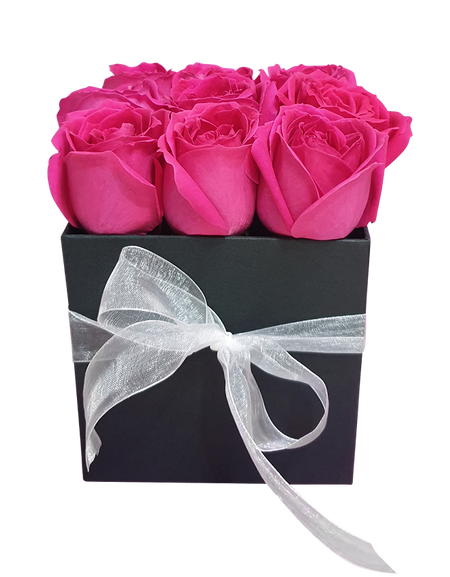 Bloom Box w Fresh Fuchsia Pink Roses I Square
