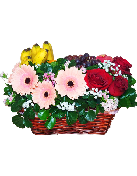 Pink Gerbera Red Rose Fruit Basket