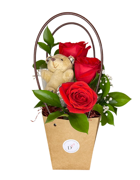Red Rose Bloom Bag with Mini Bear