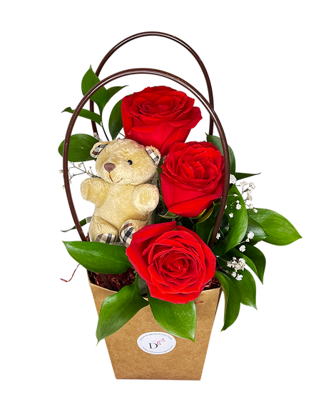 Red Rose Bloom Bag with Mini Bear