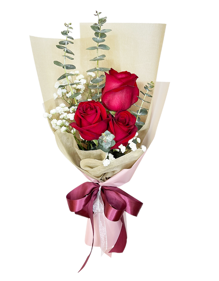 I love You 3 Red Rose Tall Wrap Bouquet