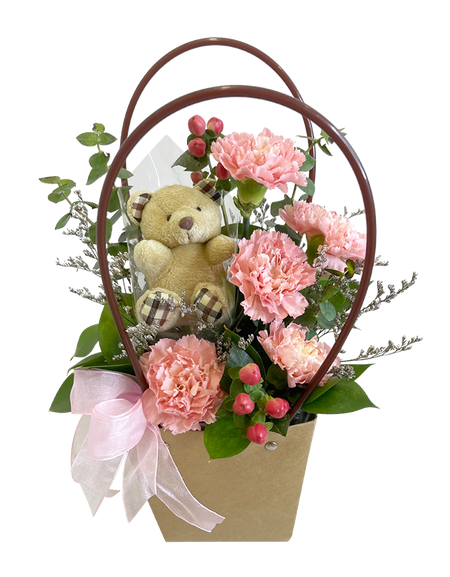 Pastel Carnation Bag with Mini bear