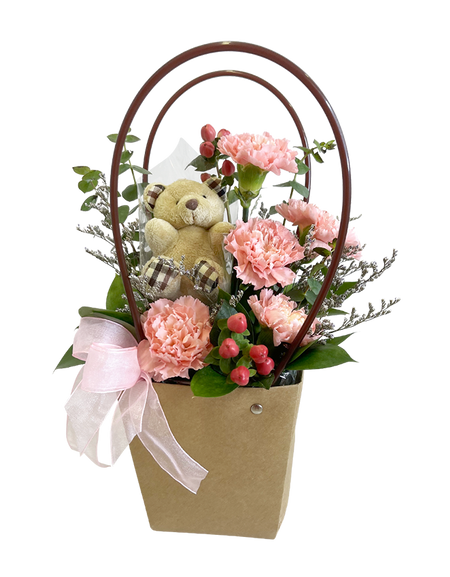 Pastel Carnation Bag with Mini bear