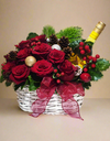 Festive Charm Rose Basket With Wine