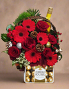 Rose Mix Christmas Basket w Wine and Chocolate