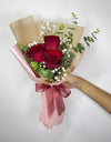 I Love You I 3 Red Rose Bouquet I Pink Wrap