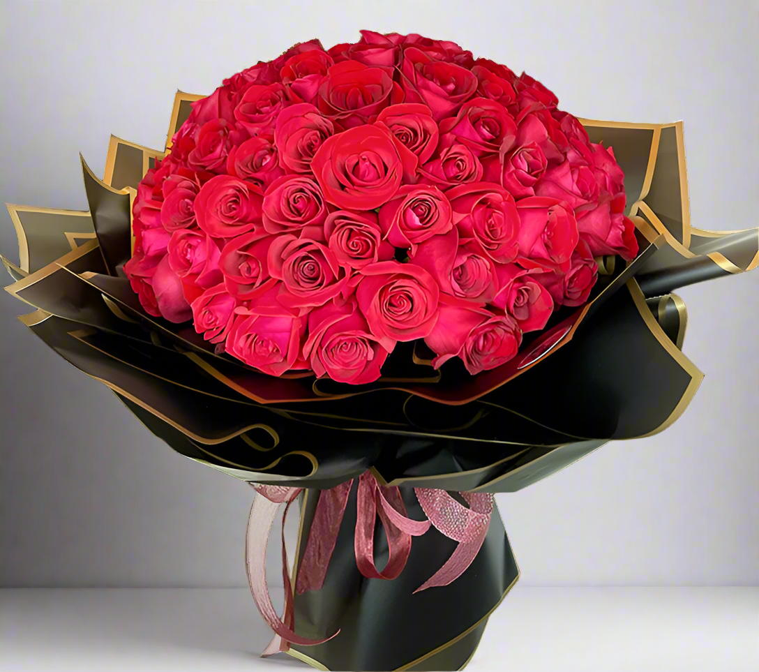 99 Red Roses I Eternal Love Grand Bouquet in Black & Gold