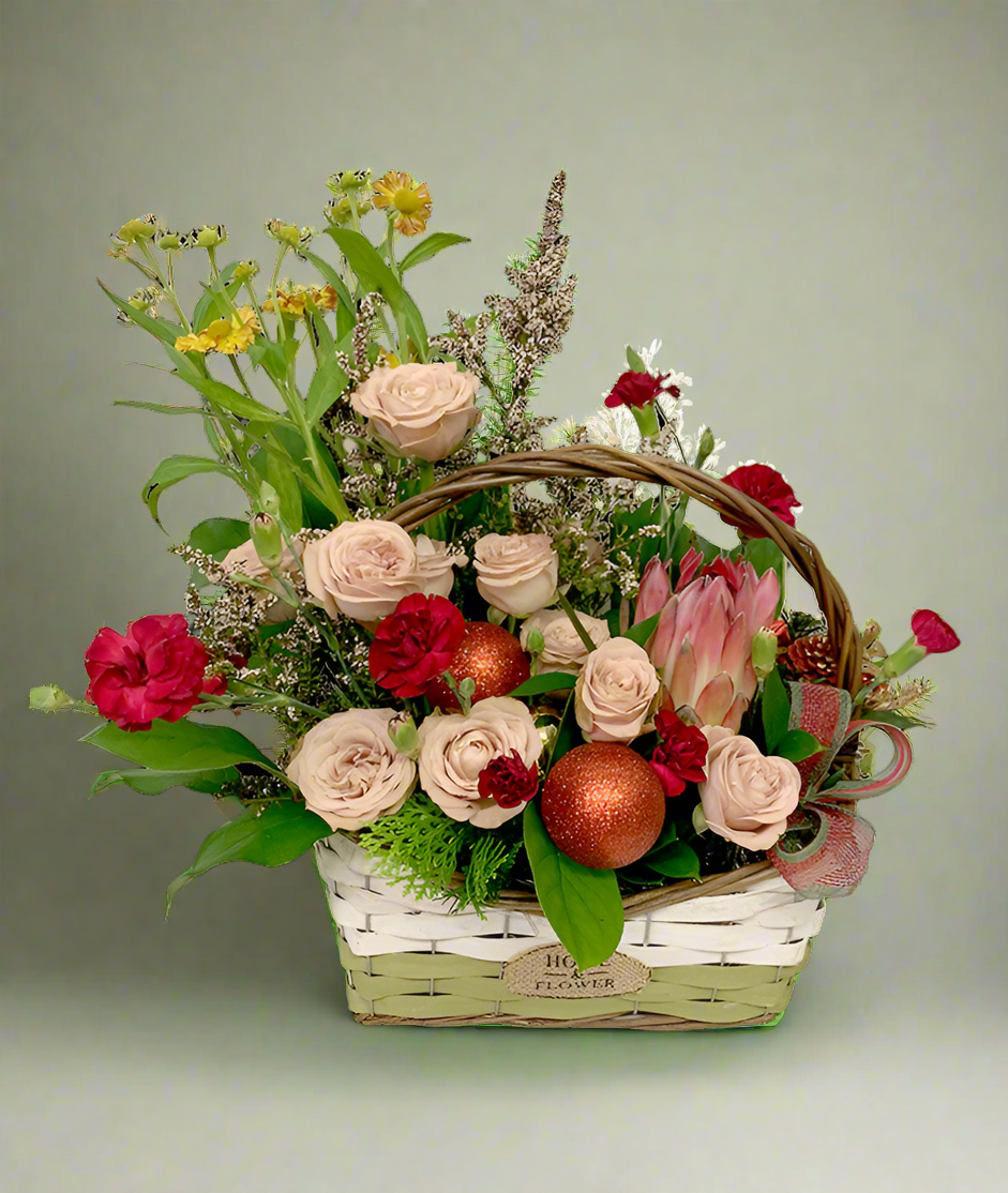 Festive Rose Mixed Floral Basket