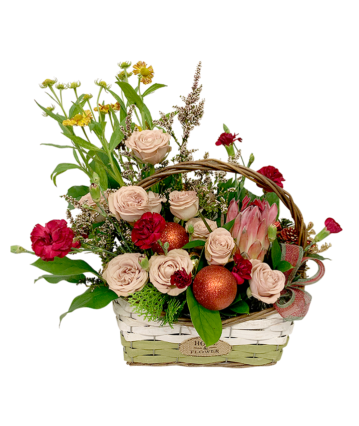 Festive Rose Mixed Floral Basket