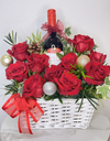 Festive Red Rose with Wine Basket