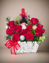 Festive Red Rose with Wine Basket