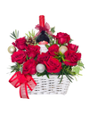 Festive Red Rose with Wine Basket