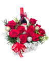 Festive Red Rose with Wine Basket