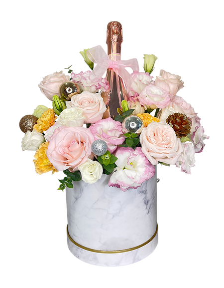 Festive Pastel Bloom Box with Bottega Rose Gold Pinot