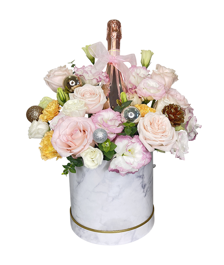Festive Pastel Bloom Box with Bottega Rose Gold Pinot