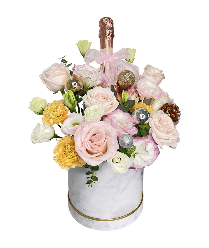 Festive Pastel Bloom Box with Bottega Rose Gold Pinot