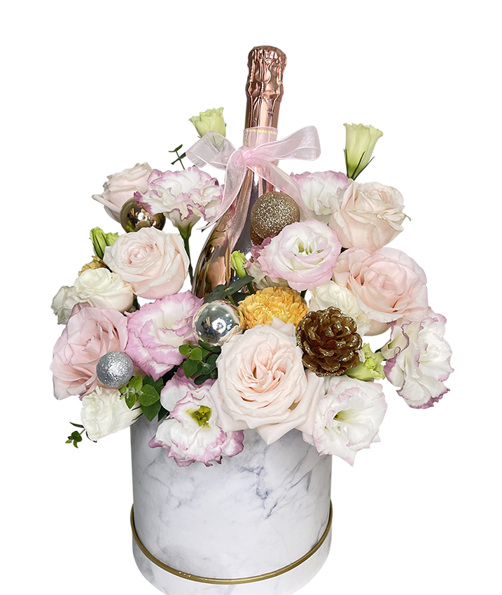 Festive Pastel Bloom Box with Bottega Rose Gold Pinot