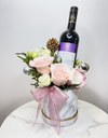 Festive Pastel Pink Bloom Box with Wine