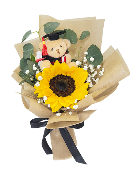 Graduation Single Sunflower Mini Bear Bouquet