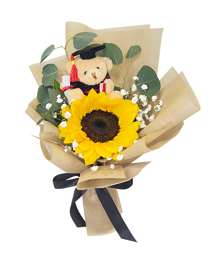 Graduation Single Sunflower Mini Bear Bouquet