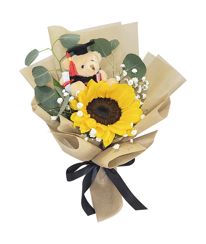 Graduation Single Sunflower Mini Bear Bouquet