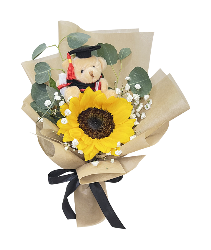 Graduation Single Sunflower Mini Bear Bouquet