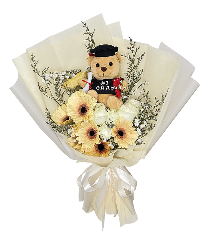 Pastel Peach White Rose Graduation Bouquet