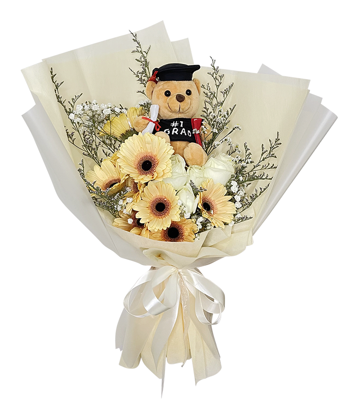 Pastel Peach White Rose Graduation Bouquet