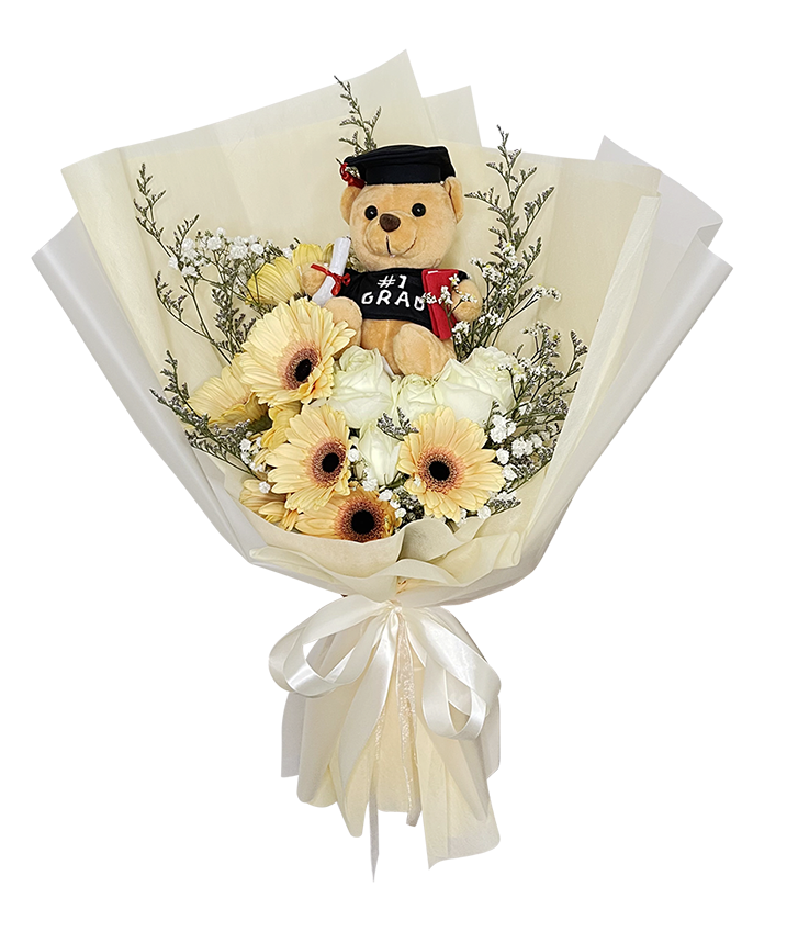 Pastel Peach White Rose Graduation Bouquet