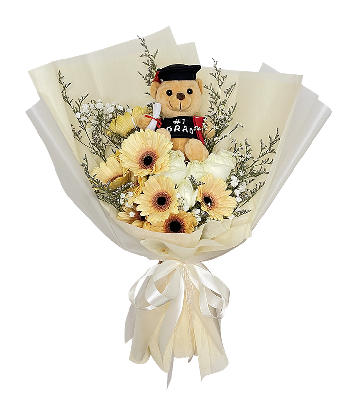 Pastel Peach White Rose Graduation Bouquet