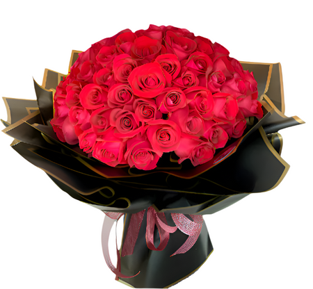 99 Red Roses I Eternal Love Grand Bouquet in Black & Gold