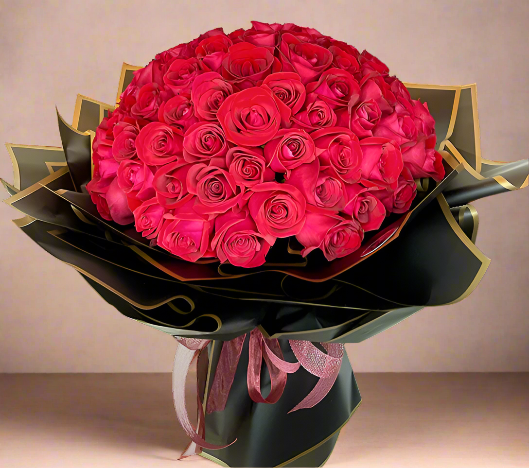 99 Red Roses I Eternal Love Grand Bouquet in Black & Gold
