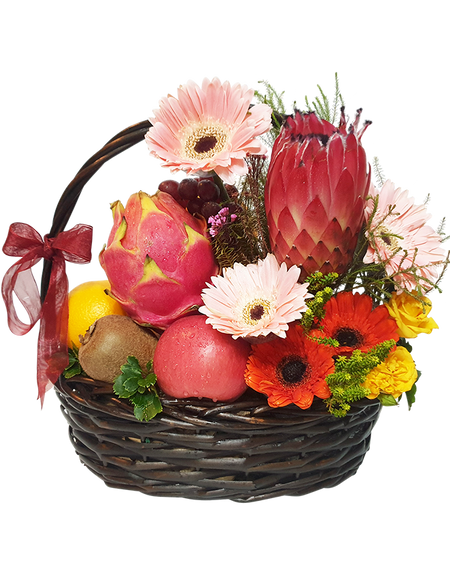 Pink Gerbera Fruit Basket with Handle