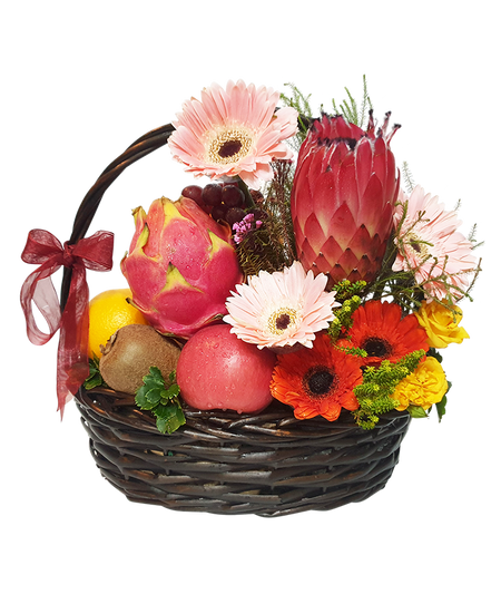 Pink Gerbera Fruit Basket with Handle