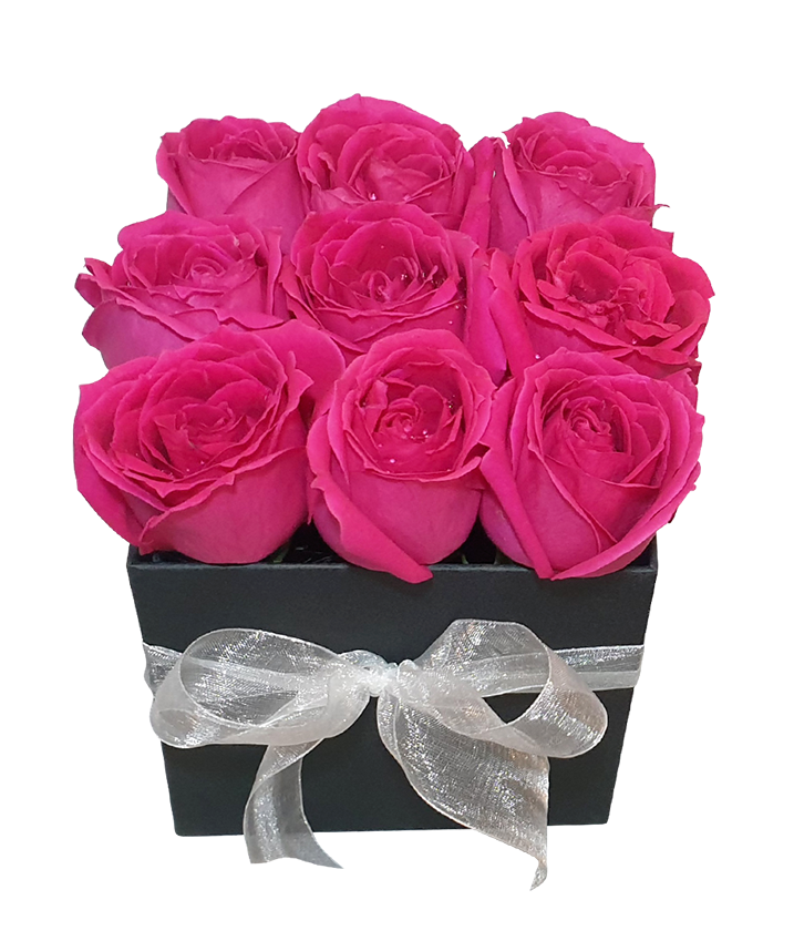 Bloom Box w Fresh Fuchsia Pink Roses I Square