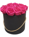 Fuchsia Pink Roses in Tall Circular Bloom Box