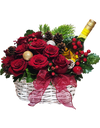 Festive Charm Rose Basket With Wine