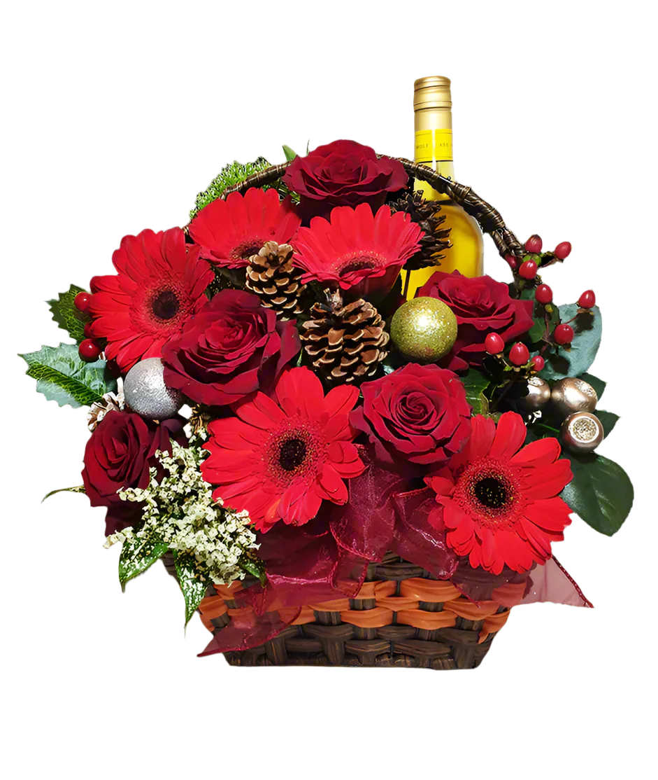 Festive Red Basket With Wine