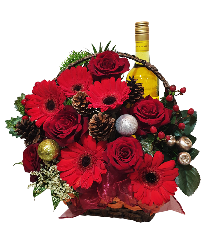 Festive Red Basket With Wine