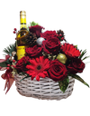 Enchanted Red Rose Basket With Wine