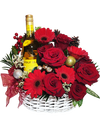 Enchanted Red Rose Basket With Wine
