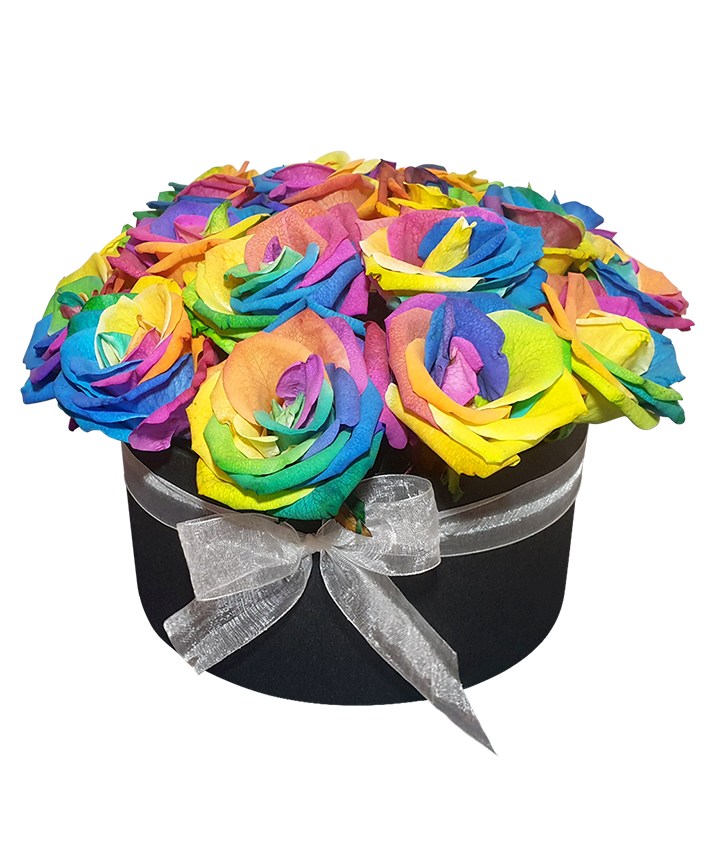 Rainbow Rose Bloom Box (Round)